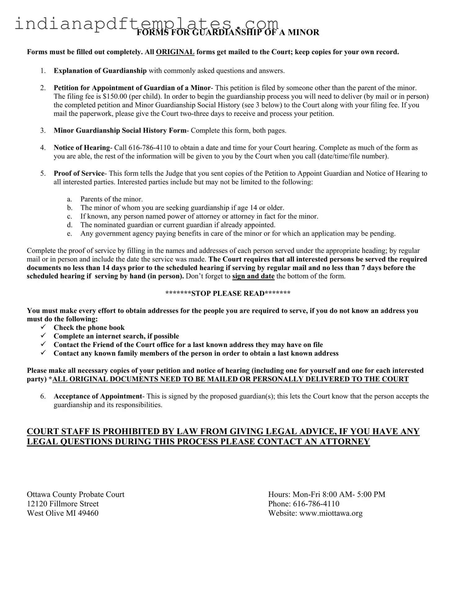 Printable Guardianship Indiana Form
