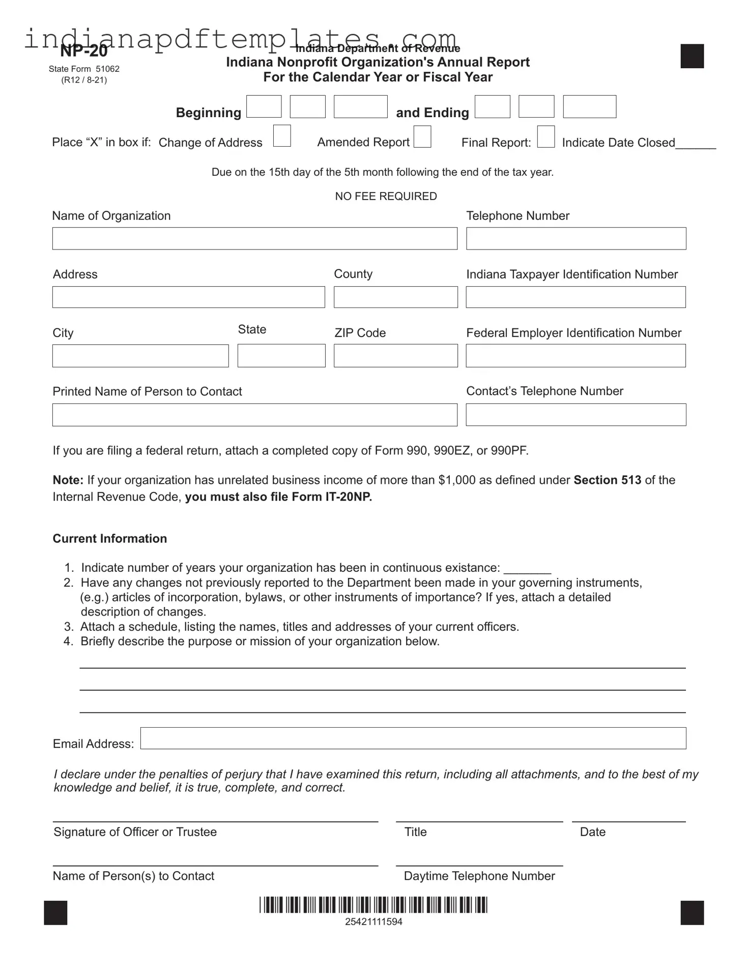Printable Indiana Np 20 Form