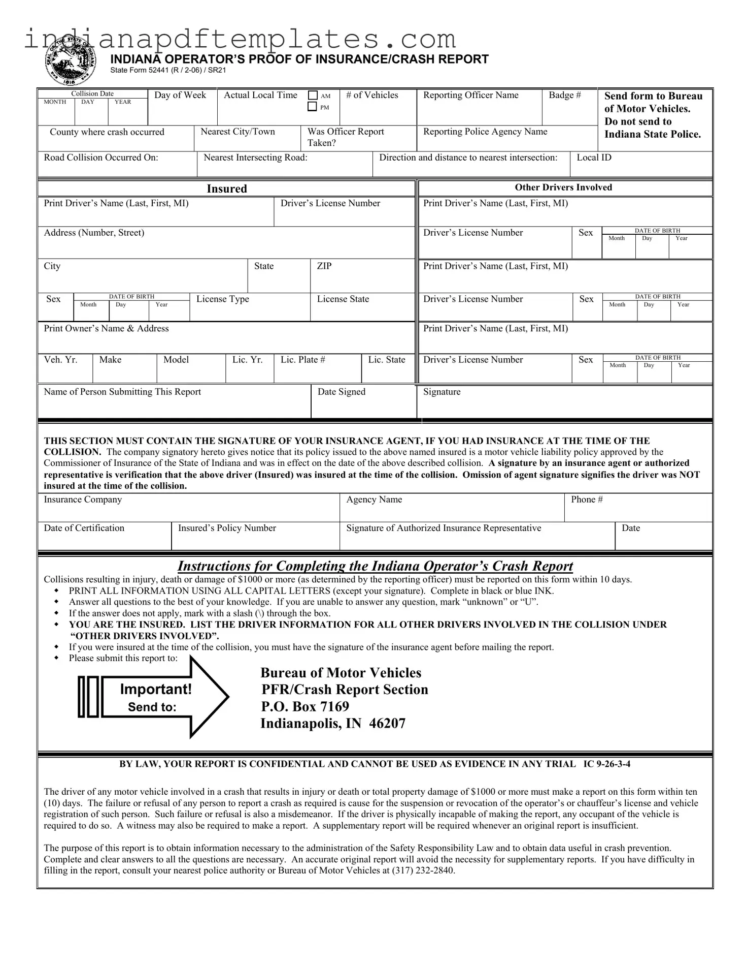Printable Indiana Sr21 Form
