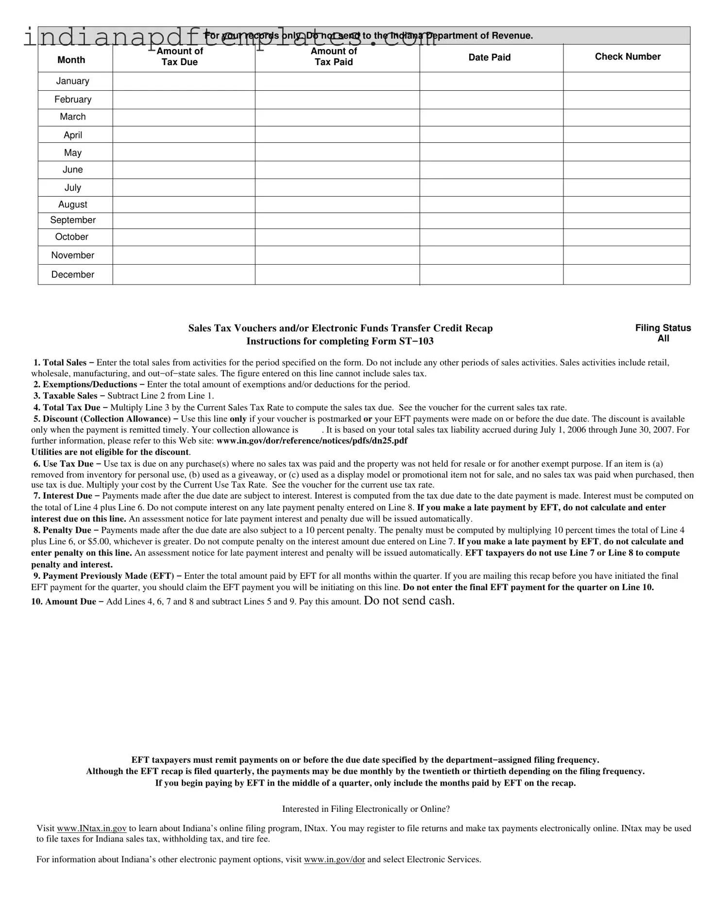 Printable Indiana St 103 Form