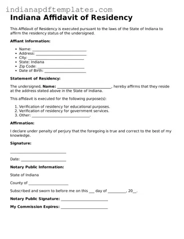Blank Affidavit of Residency Form for the State of Indiana