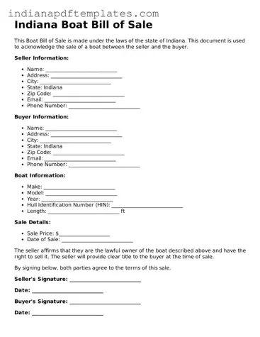 Blank Boat Bill of Sale Form for the State of Indiana