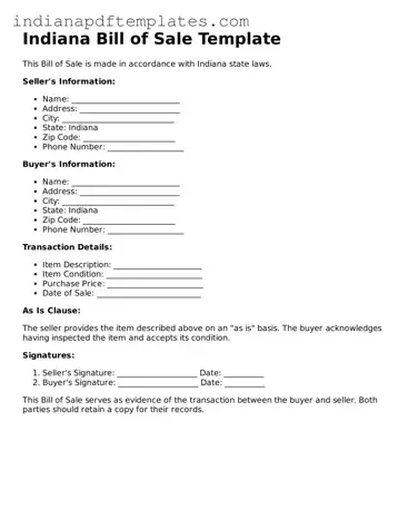 Blank Bill of Sale Form for the State of Indiana