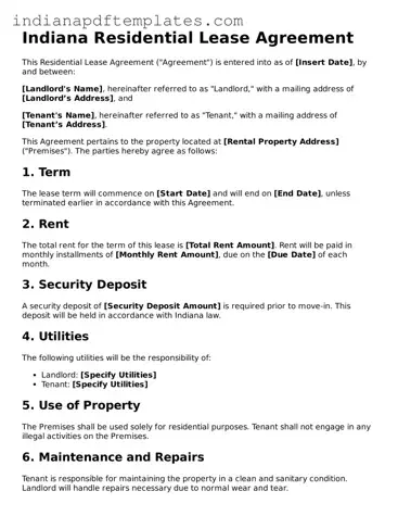 Blank Lease Agreement Form for the State of Indiana