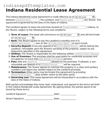 Blank Residential Lease Agreement Form for the State of Indiana
