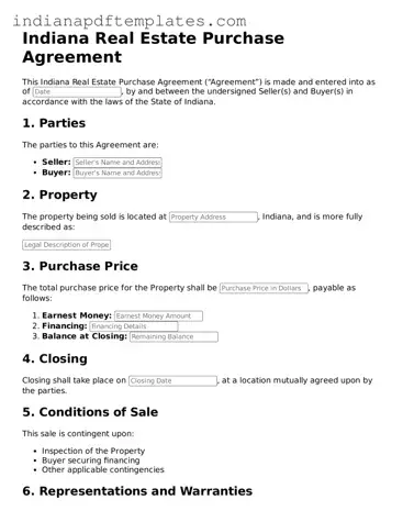 Blank Real Estate Purchase Agreement Form for the State of Indiana