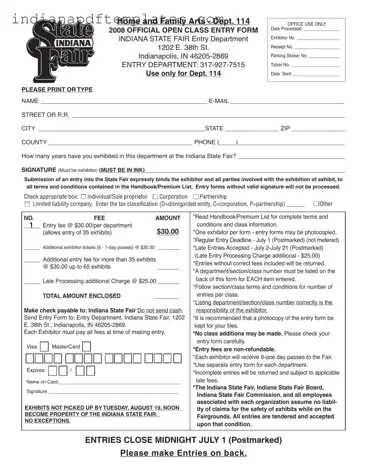 Printable Indiana State Fair Entry Form